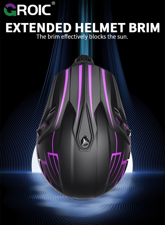 GROIC Motorcycle Helmet, Matte Black with Purple Graphic, Helmet for Street and Track Riders, Ventilation and Safety Design, Lightweight Helmet for Men and Women, Motorbike and Electric Bike Riding - Image 5